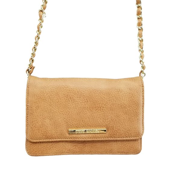 Steve Madden Convertible Crossbody Clutch Tan Faux Leather Small Purse - Picture 1 of 13